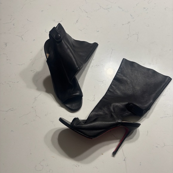 Christian Louboutin peep toe lamb skin soft black leather 36.5 booties - Picture 10 of 12